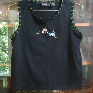 Onque Casuals Black Tank Top with Embroidered Design